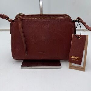 Margot New York Jules Double Zip Leather Crossbody Bag Brown